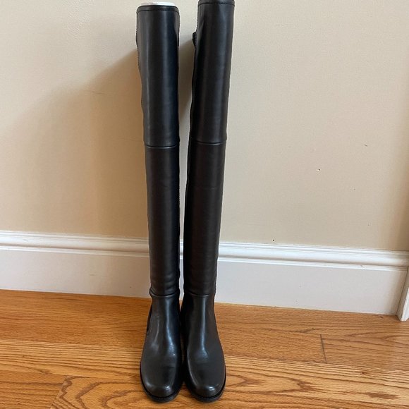 Stuart Weitzman Shoes - Black Napa Leather/Stretch Gabardine Over-the-Knee Boots  from STUART WEITZMAN